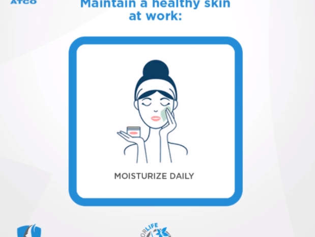  A healthy routine paired with the frequent use of a good moisturizer will hydrate your skin at work